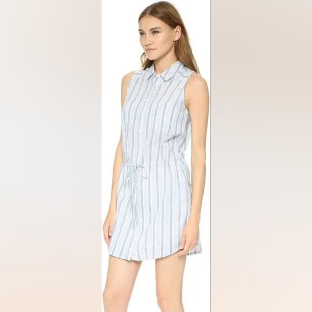 NWOT Paige Yvonne Blue White Stripe Drop Waist Cotton Dress Size Large